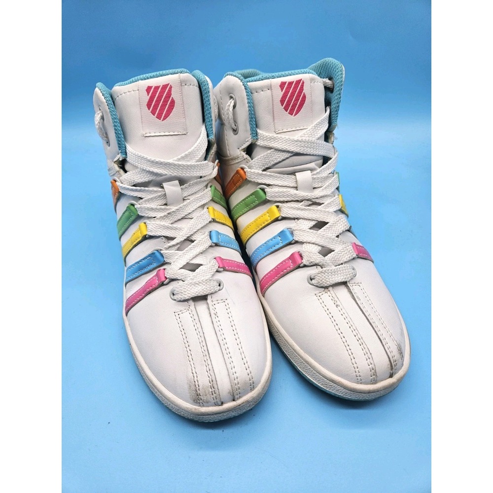 K-Swiss Classic Men's Hi-Top White Sneakers Shoes Size 5.5 Rainbow - Picture 5 of 11